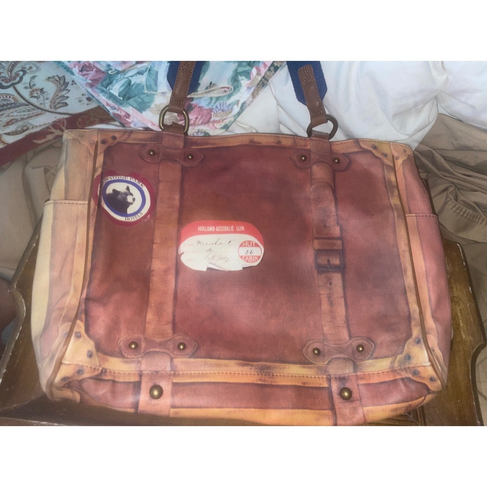 Anthropologie Miss Albright Trompe L'oeil Vintage Trunk Canvas Tote Lexington
